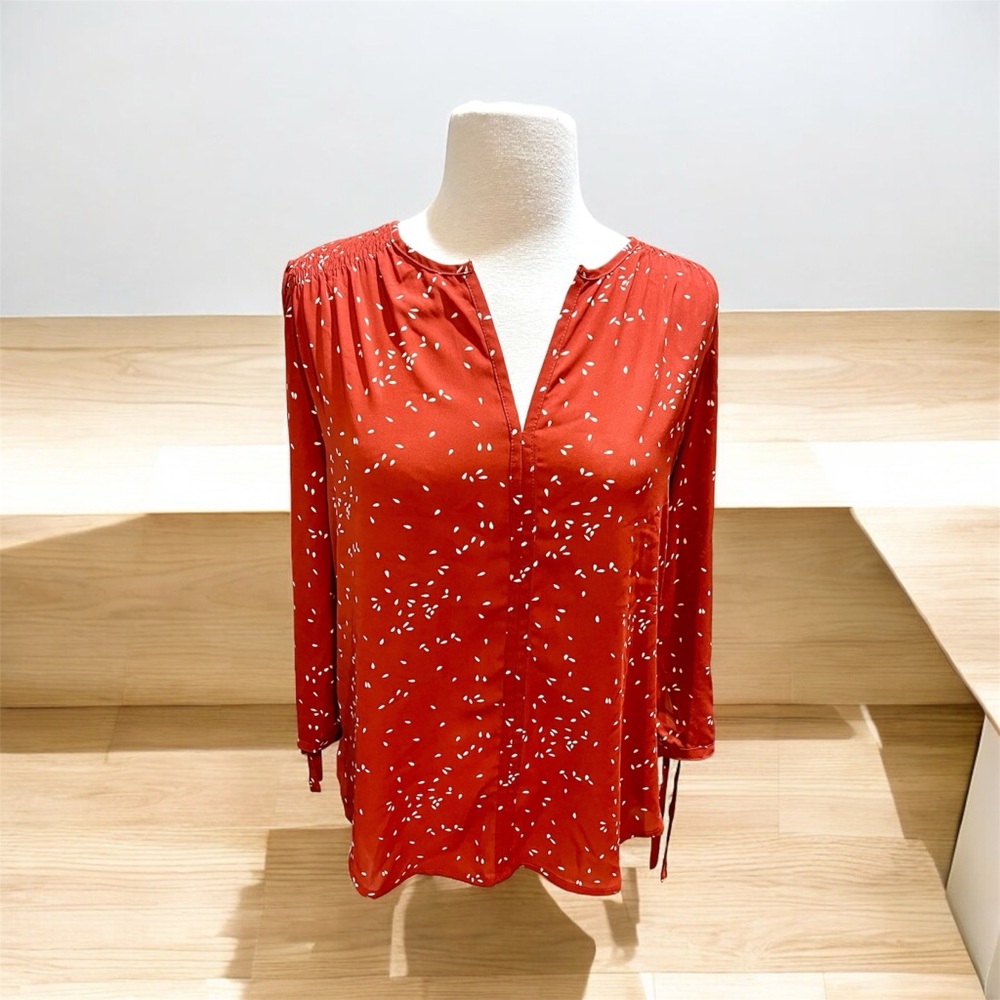 Monday Fun Rust Top with Smocked Shoulders & Lorane Tie 3/4 Length Sleeve